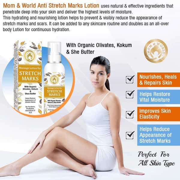 Mom & World Massage Lotion For Stretch Marks - With Organic Olivates 120 Ml