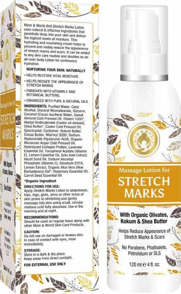 Mom & World Massage Lotion For Stretch Marks - With Organic Olivates 120 Ml
