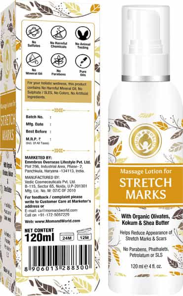 Mom & World Massage Lotion For Stretch Marks - With Organic Olivates 120 Ml