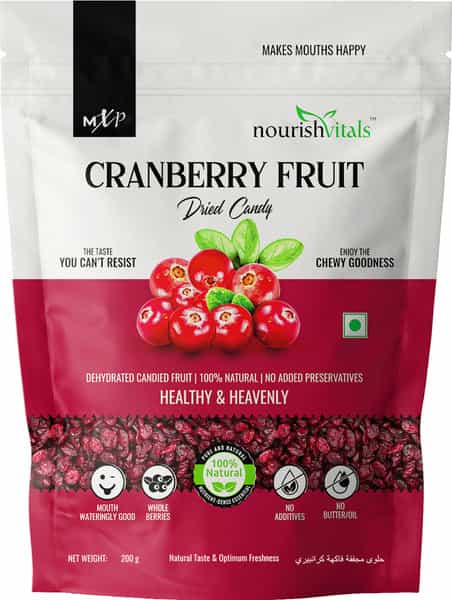 Nourishvitals Cranberry Fruit Dried Candy 200G X Pack Of 2 - 100% Natural Mouth Wateringly Good