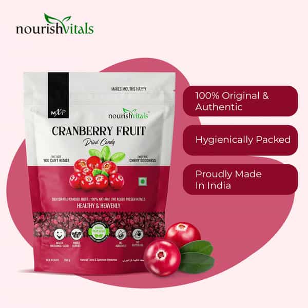 Nourishvitals Cranberry Fruit Dried Candy 200G X Pack Of 2 - 100% Natural Mouth Wateringly Good
