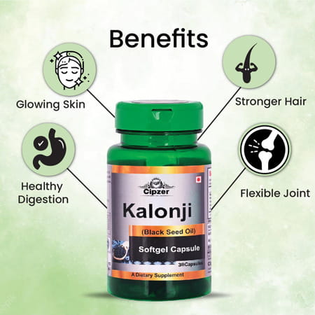 Cipzer Kalonji 30 Capsule Cold Pressed Black Seed For Hair Growth | Hair Fall Control & Healthy Skin