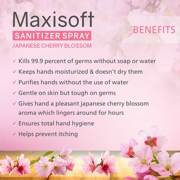 Maxisoft Japanese Cherry Blossom Sanitizer Spray | Aloe Vera Neem & Vitamin E (120 Ml Pack Of 12)