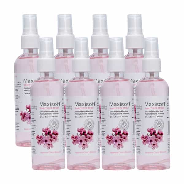 Maxisoft Japanese Cherry Blossom Sanitizer Spray | Aloe Vera Neem & Vitamin E (120 Ml Pack Of 12)