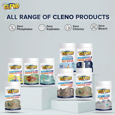 Cleno Quick Drying Glass & Window Surface Wet Wipes E- 50 Wipes (Pack Of 2)