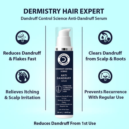 Dermistry Anti Dandruff Piroctone Climbazole Salicylic Acid Hair Serum Flakes Dry Itchy Scalp 50ml