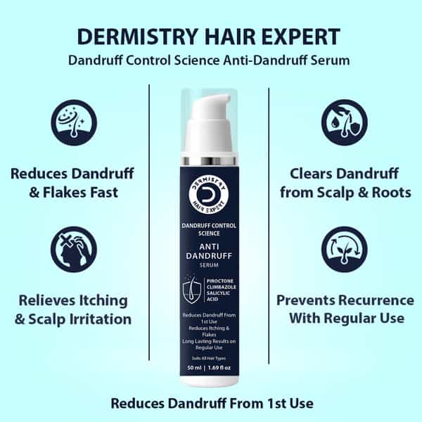 Dermistry Anti Dandruff Piroctone Climbazole Salicylic Acid Hair Serum Flakes Dry Itchy Scalp 50Ml