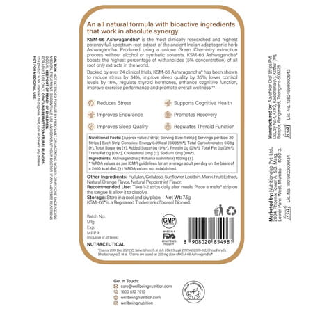 Wellbeing Nutrition Melts Pure Ashwagandha | 30 Oral Strips