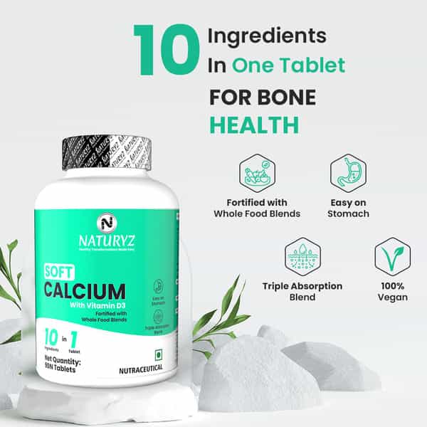 Naturyz Soft Calcium With Vitamin D3, 10 In 1 Tablet, Triple Absorption For Bone Health - 90 Tablets