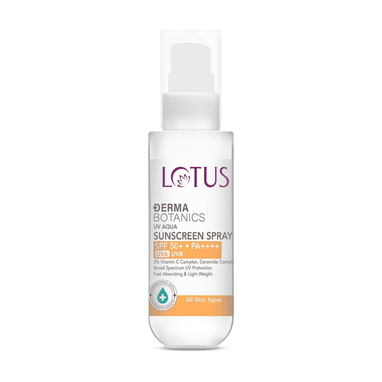 Lotus Dermabotanics 3% Vit C Complex + Ceramide Complex Uv Aqua Sunscreen Spray Spf 50 & Pa++++ 50ml