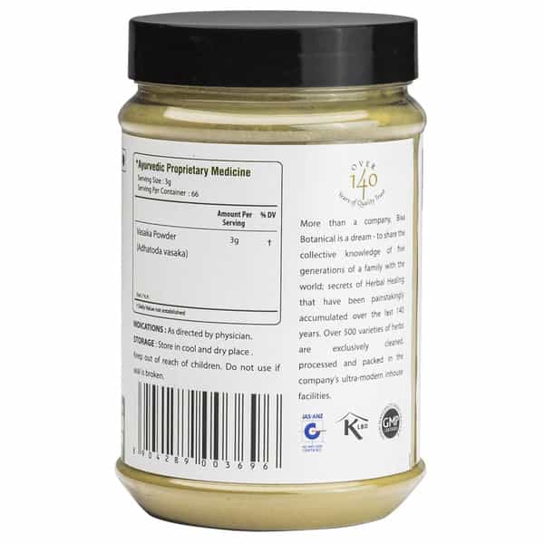 Bixa Botanical Vasaka Leaf Powder (Adalodakam) Supports Respiratory Function | 200G