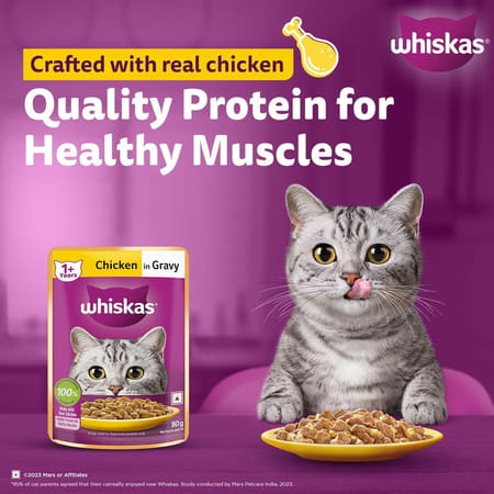 Whiskas Adult (1+ Years) Wet Cat Food | Chicken In Gravy | 80 G (Pack Of 56)