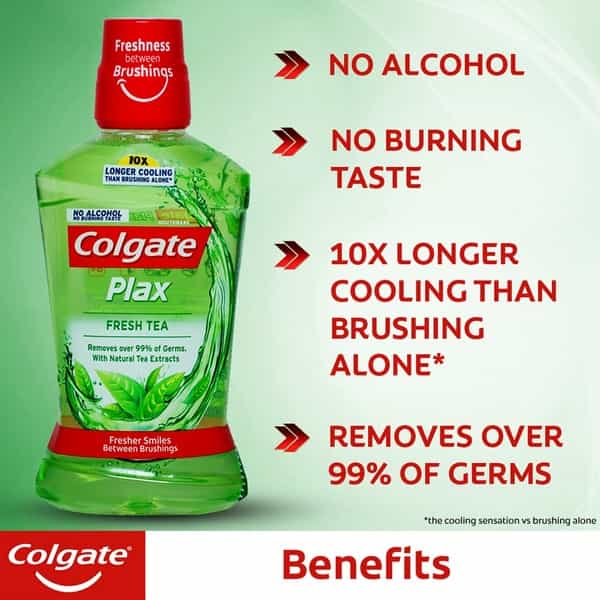 Colgate Plax Antibacterial Mouthwash 24/7 Fresh Breath With Natural Tea Extracts (Fresh Tea) -500Ml