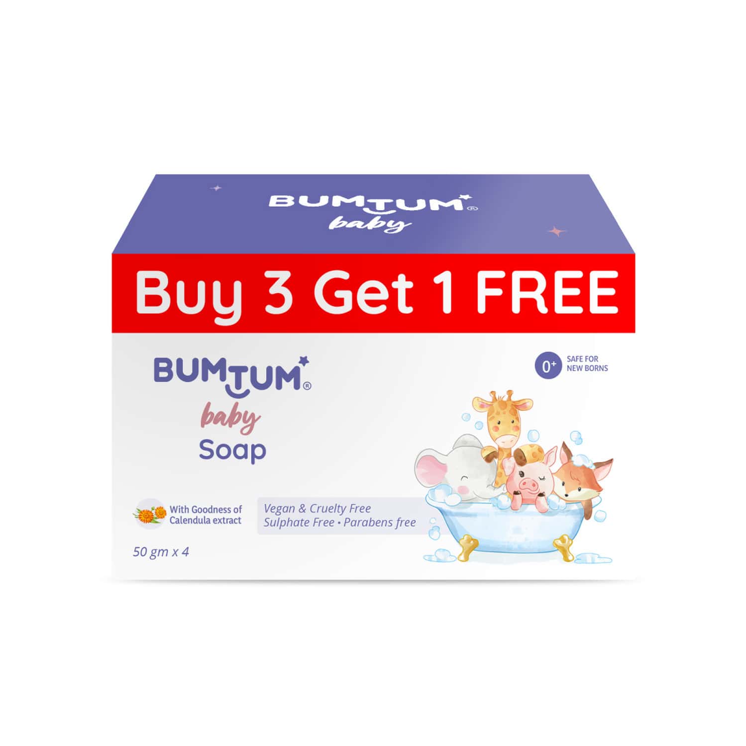 Bumtum Baby Soap With Goodness Of Calendula Extract Parabens Free Vegan & Cruelty Free Pack Of 4
