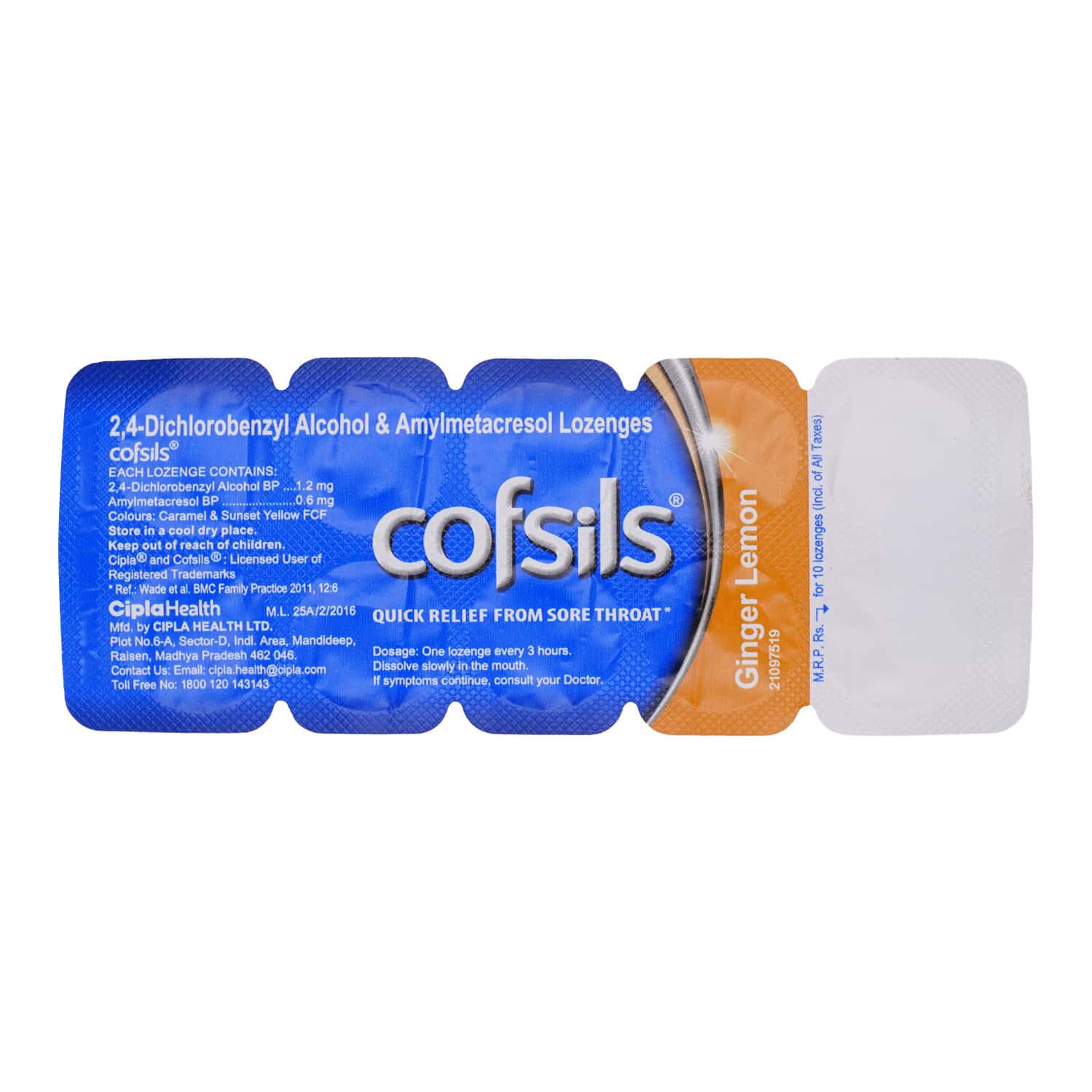 COFSILS BLISTER LEMON HONEY LOZENGES STRIP OF 10