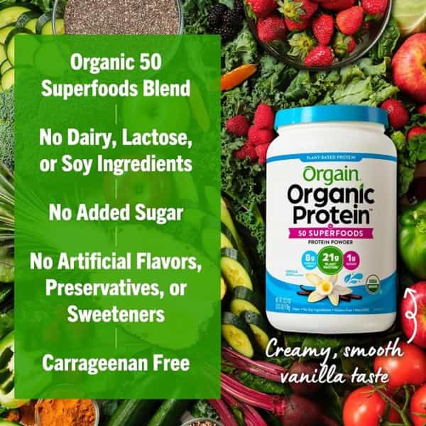 Orgain Organic Plant Based Protein Powder | Gluten Free | Vanilla Bean | 1 Count | 2.74 Pound