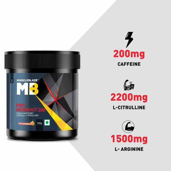 Muscleblaze Pre Workout 200 200Mg Caffeine 2200Mg Citrulline (Fruit Splash 100G 20 Servings)