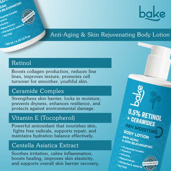 Bake0.5% Retinol + 2% Ceramide Body Lotion For Dry| Aging Skin And Reduce Fine Lines (300Ml)