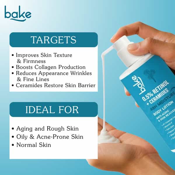 Bake0.5% Retinol + 2% Ceramide Body Lotion For Dry| Aging Skin And Reduce Fine Lines (300Ml)