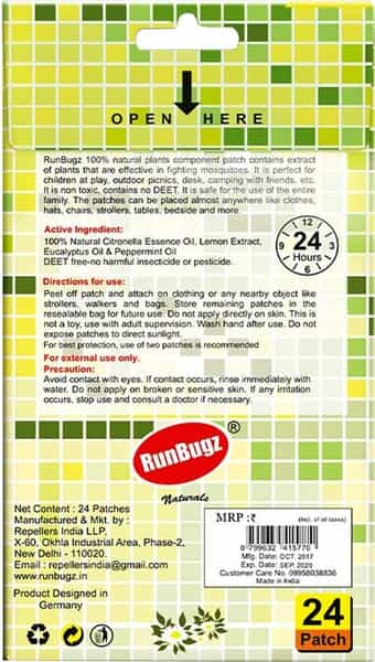 Runbugz Mosquito Repellent Patches Anti Mosquito Patch 24 Patches - Yellow