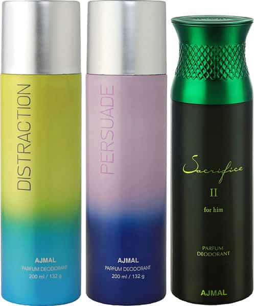 Ajmal Distraction & Persuade For Unisex & Sacrifice Ii For Men Deodorants Combo Pack Of 3