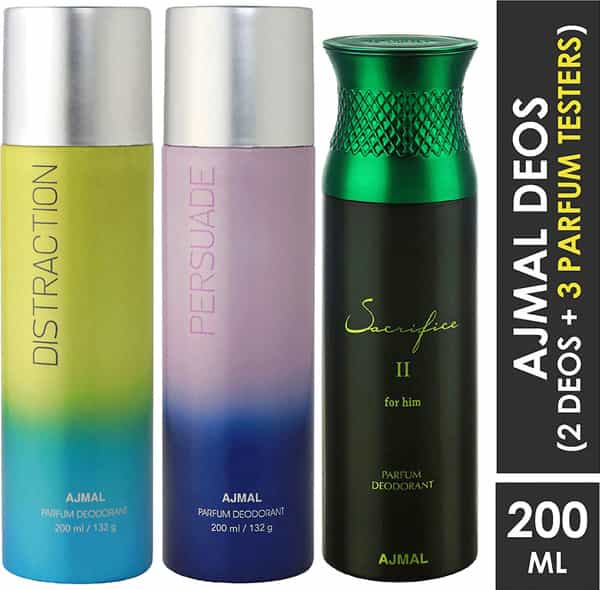 Ajmal Distraction & Persuade For Unisex & Sacrifice Ii For Men Deodorants Combo Pack Of 3