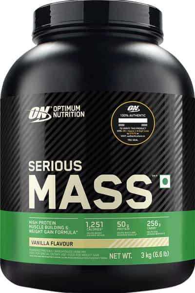 Optimum Nutrition (On) Serious Mass High Protein High Calorie Weight Gainer Powder-3 Kg Vanilla