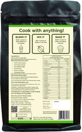 Plantvita Pure Pea Protein Isolate 450g 15 Servings Unflavoured No Added Sugar Preservative-Free