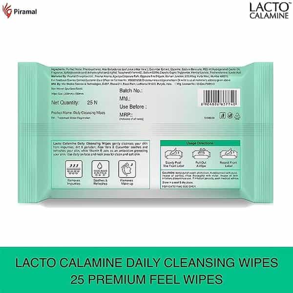 Lacto Calamine Daily Face Cleansing Wipes 125 Count | Pack Of 5