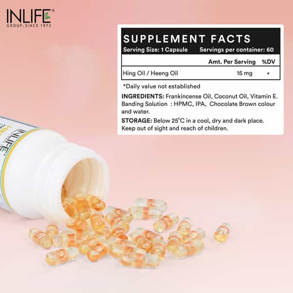 Inlife Hing Oil Capsule Digestion Support Weight Management For Men Women - 60 Vegetarian Capsules