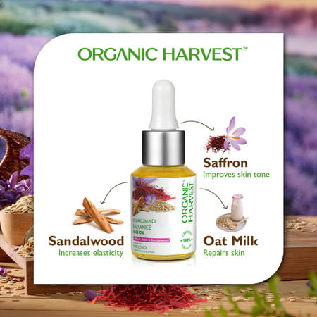 Organic Harvest Kumkumadi Radiance Face Oil: Saffron, Oat Milk & Sandalwood | For Glowing Skin, 30ml