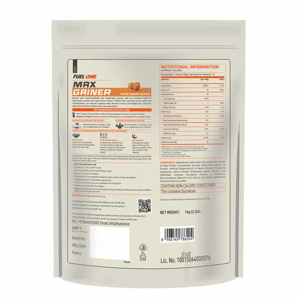 Fuel One Max Gainer (Caramel Toffee| 1Kg) | High-Calorie Gainer With Added Digestive Enzymes