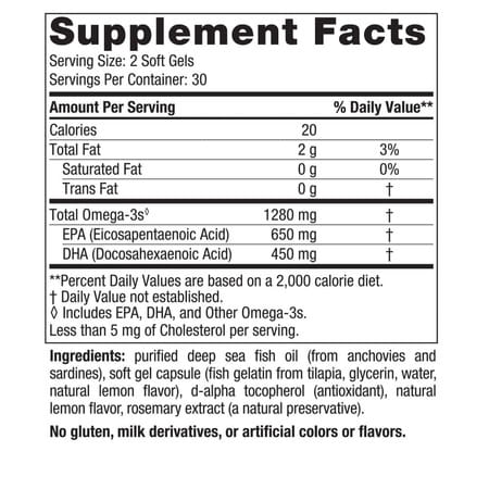 Nordic Naturals Ultimate Omega 3 Fish Oil In Fish Gelatin 1280mg Omega 3 & Epa & Dha 60 Softgel