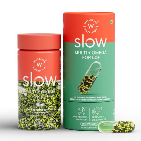 Wellbeing Nutrition Slow Multi + Omega For 50+ Vitamin D3 | Calcium | Iron | Nutrients | Vegan | 60n