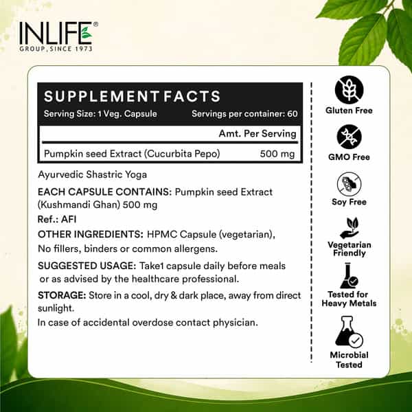 Inlife Pumpkin Seed Extract 500Mg Hair & Prostate Health - 60 Capsules
