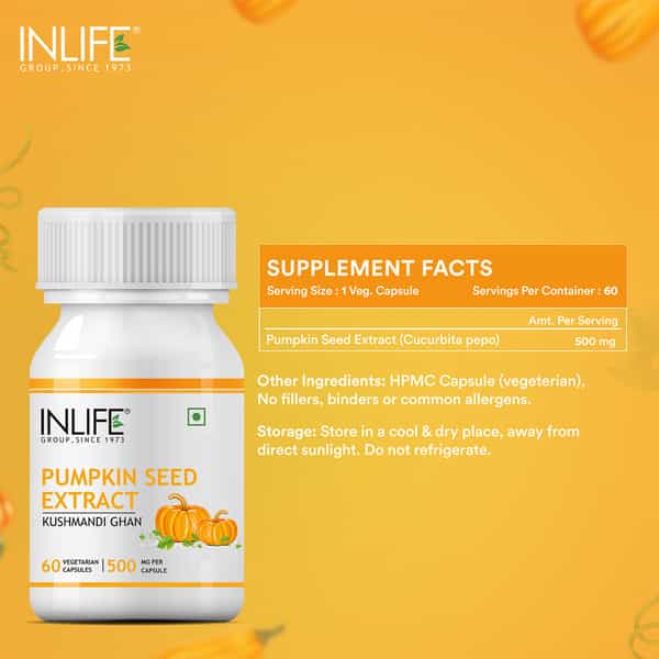 Inlife Pumpkin Seed Extract Supplement 500 Mg - 60 Vegetarian Capsules