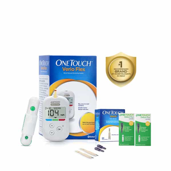 Onetouch Verio Flex Glucometer Combo With 50 Test Strips & 60 Lancets |Syncs Results With Mobile App