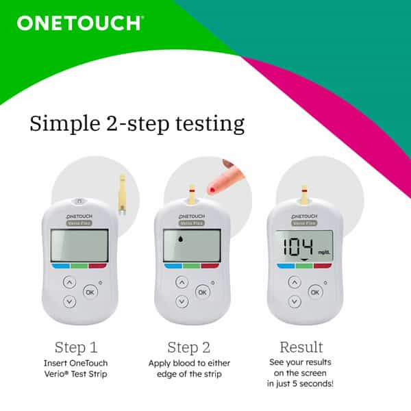 Onetouch Verio Flex Glucometer Combo With 50 Test Strips & 60 Lancets |Syncs Results With Mobile App