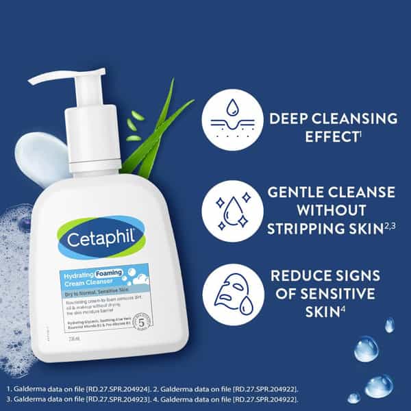 Cetaphil Hydrating Foaming Cream Cleanser | Dry To Normal Sensitive Skin | 236 Ml