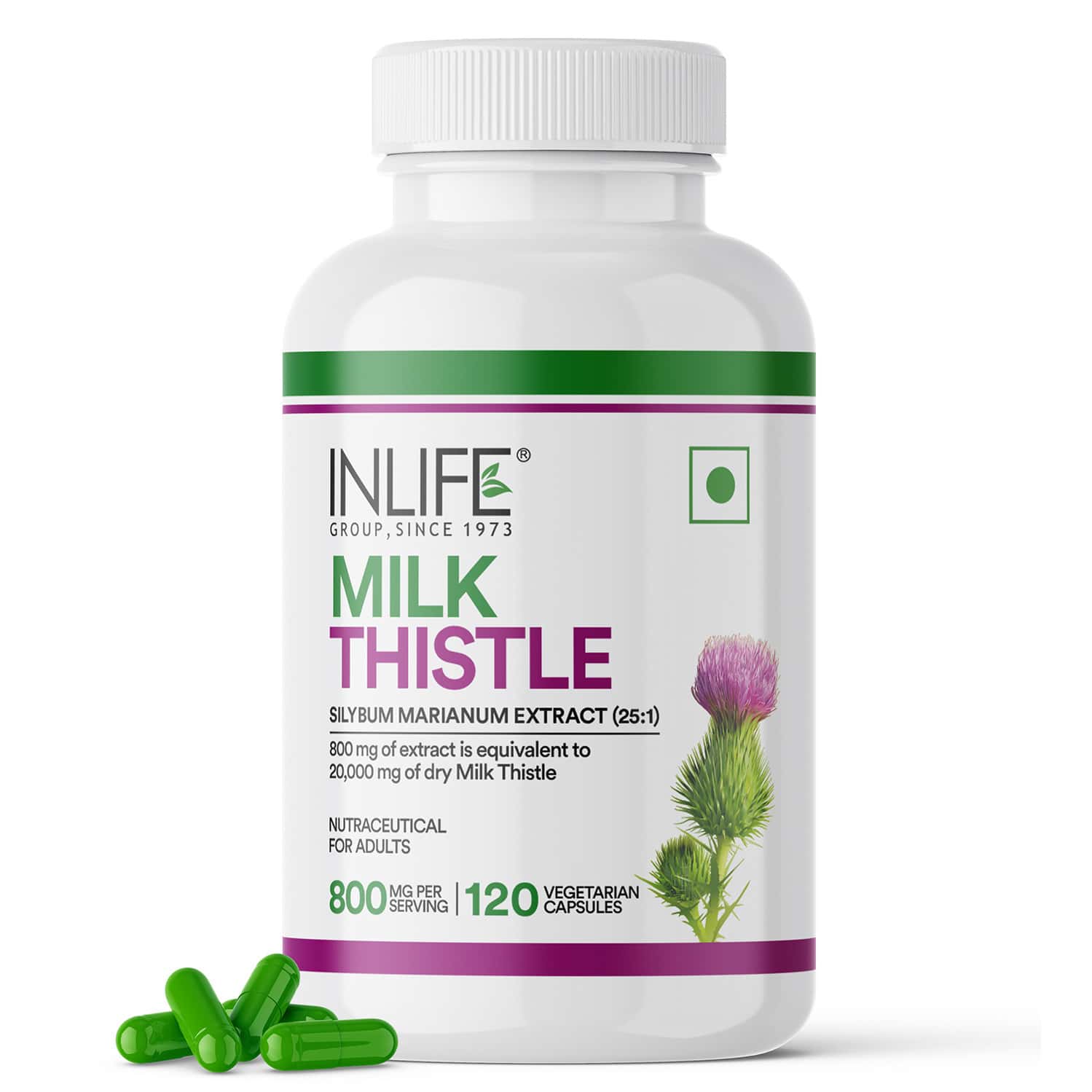 Inlife Milk Thistle Extract 800mg | 80% Silymarin Liver Support Supplement - 120 Vegetarian Capsules