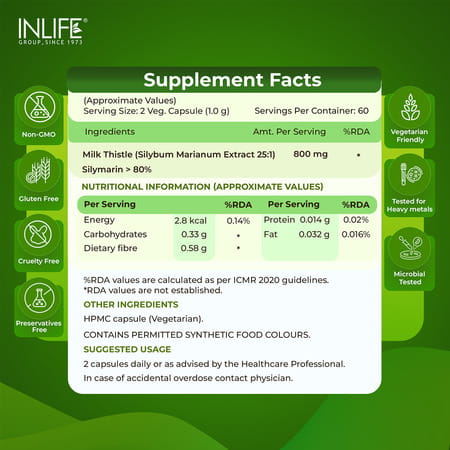 Inlife Milk Thistle Extract 800Mg | 80% Silymarin Liver Support Supplement - 120 Vegetarian Capsules