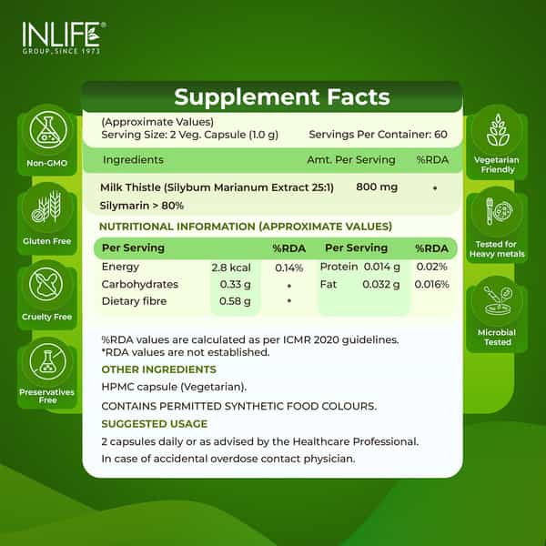 Inlife Milk Thistle 800Mg For Liver Health & Detox Support - 120 Capsules