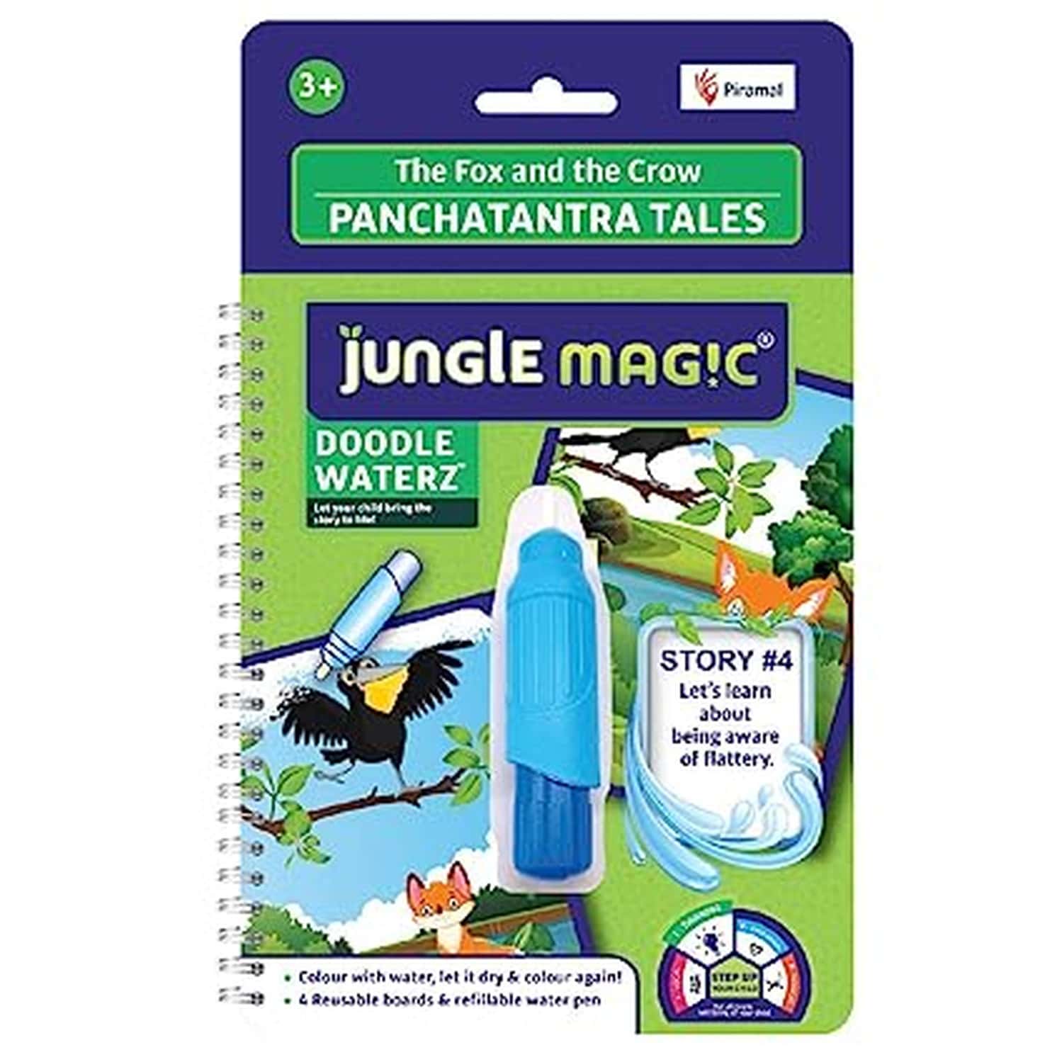 Jungle Magic Doodle Waterz - Reusable I Water Colouring Book - Panchtantra Story I Fox & Crow I Self