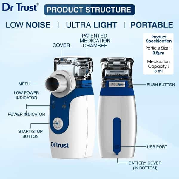 Dr Trust Portable Ultrasonic Mesh Nebulizer Machine Cool Mist Inhaler For Children And Adults