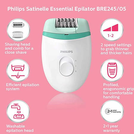 Philips Bre245/00 Corded Compact Epilator (2in1 Shaver&Epilator) For Gentle Hair Removal