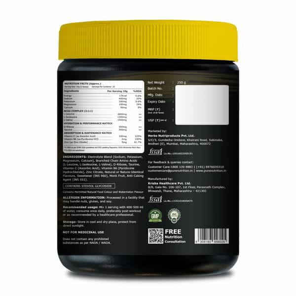Pure Nutrition Nxtshift Bcaa |Watermelon | 2:1:1 Amino Blend For Energy & Recovery 250 Gm