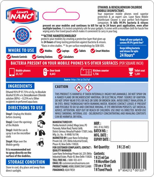 Luxor Nano Mobile Disinfectant Cleaner - 25Ml Travel Pouch