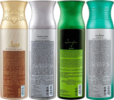 Ajmal Wisal & Silver Shade & Sacrificeiihim & Raindrops Deodorant Spray- For Men (200 Ml Pack Of 4)