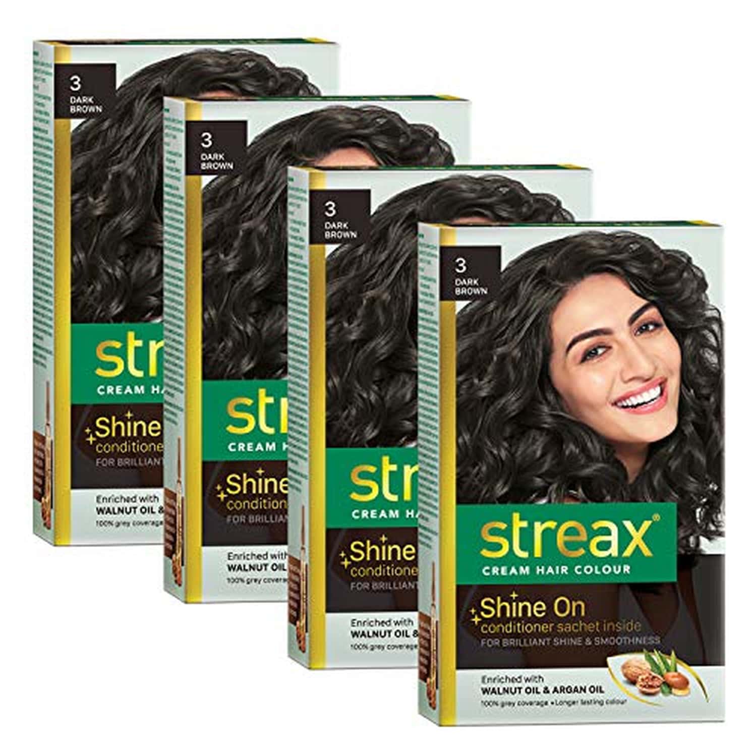 Streax Cream Hair Color For Unisex 120ml - 3 Dark Brown (Pack Of 4)