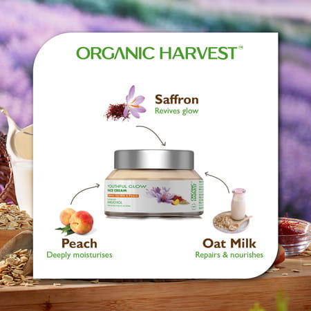 Organic Harvest Youthful Glow Face Cream: Saffron, Oat Milk & Peach |Pigmentation Removal Cream, 50g